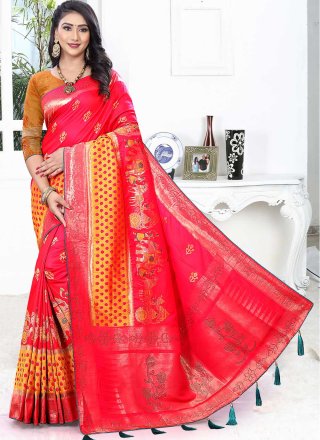 Weaving Hot Pink Traditional Designer Saree