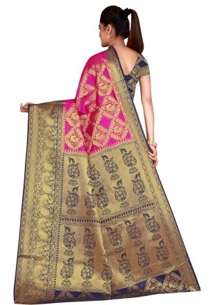 Weaving Nylon Traditional Saree in Hot Pink