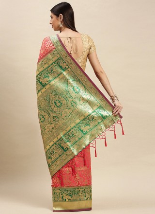 Weaving Pink Banarasi Silk Traditional Designer Saree