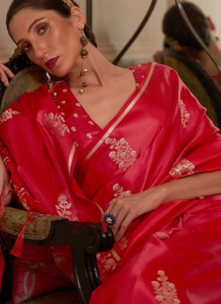 Weaving Pink Satin Trendy Saree