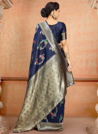 Weaving Poly Silk Blue Designer Traditional Saree