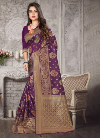 Weaving Purple Art Banarasi Silk Traditional Designer Saree