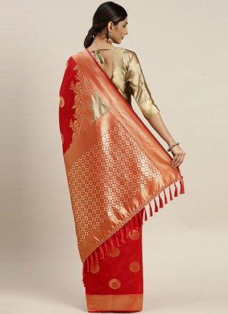 Weaving Red Poly Silk Traditional Designer Saree