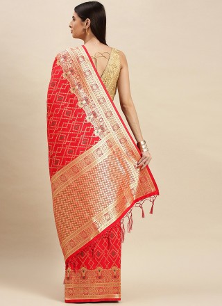 Weaving Red Traditional Designer Saree