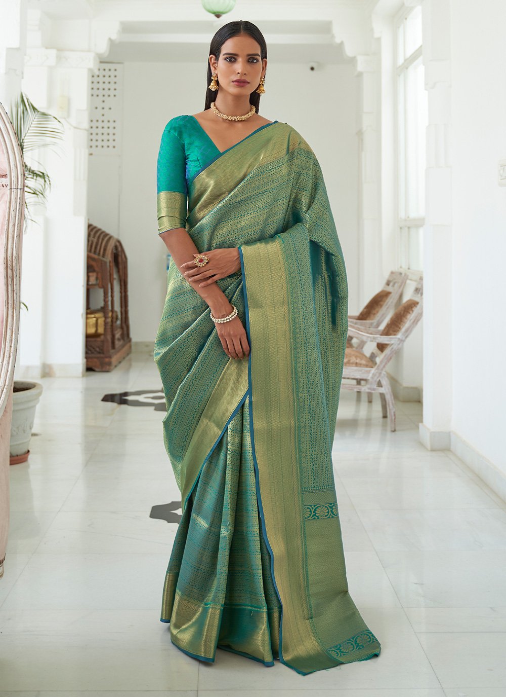 Weaving Sea Green Handloom silk Traditional Designer Saree