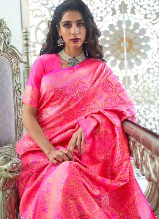 Weaving Silk Designer Traditional Saree in Hot Pink
