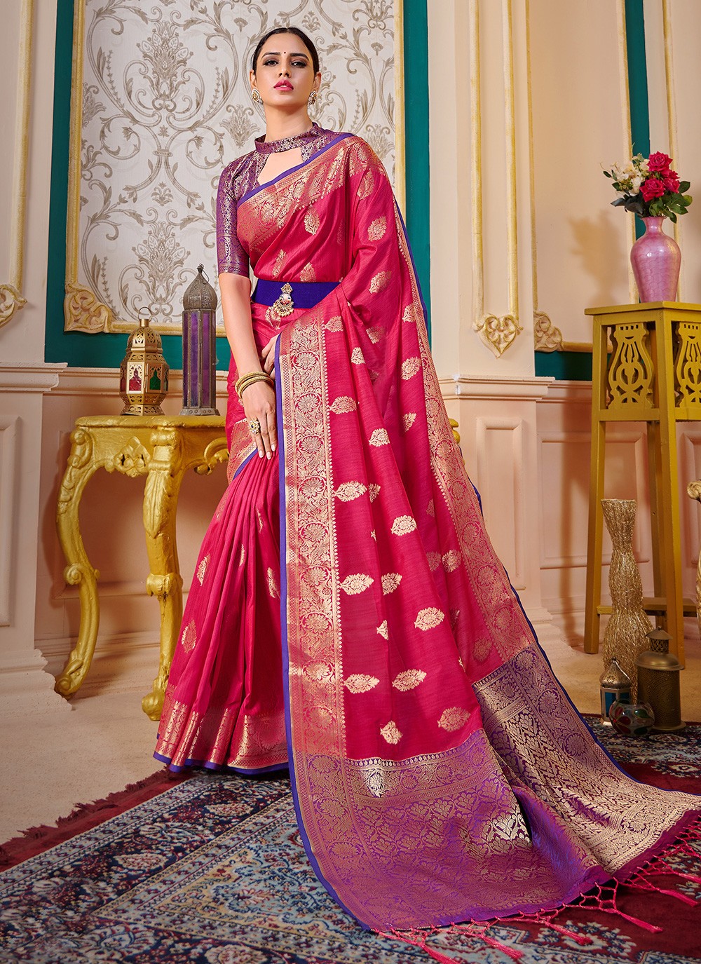 Weaving Silk Pink Traditional Designer Saree