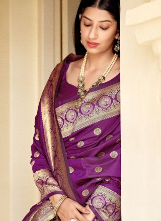 Weaving Silk Purple Designer Traditional Saree