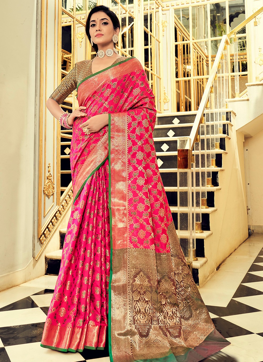 Weaving Silk Traditional Designer Saree in Pink