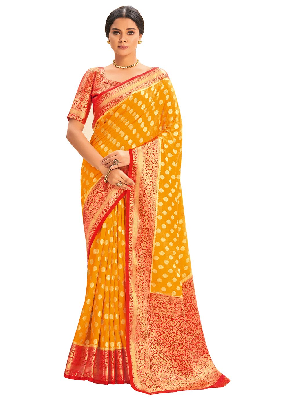 Weaving Yellow Classic Designer Saree