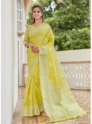 Weaving Yellow Linen Classic Saree