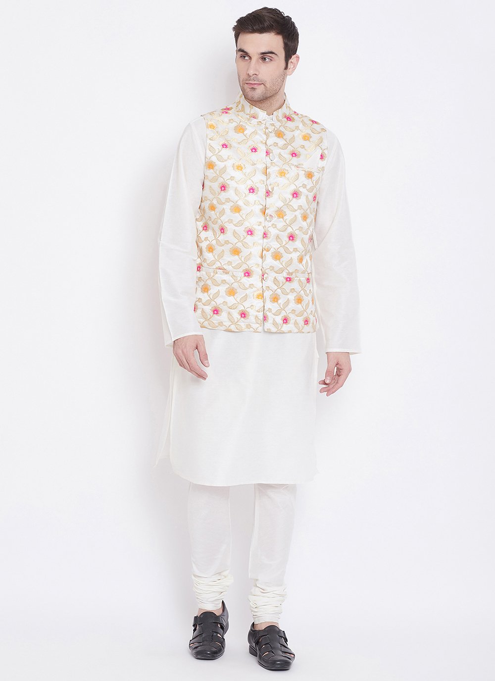 White Color Kurta Payjama With Jacket