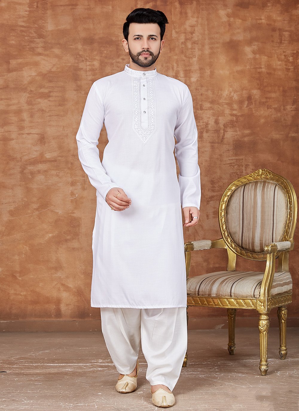 Men's All White Pathani Suit Set - Classy Corner