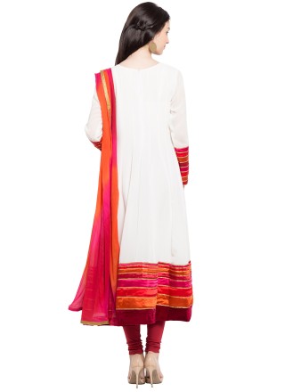 White Faux Georgette Readymade Anarkali Salwar Suit