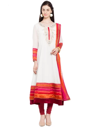 White Faux Georgette Readymade Anarkali Salwar Suit