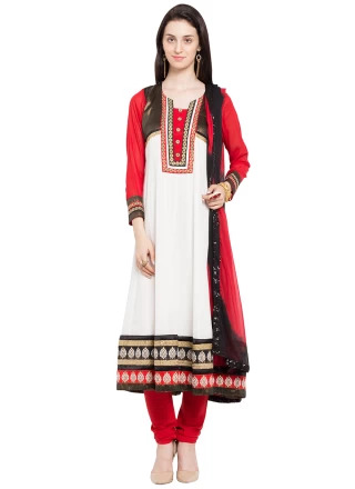 White Mehndi Readymade Anarkali Salwar Suit