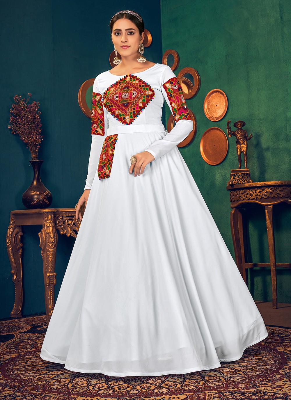 White Mirror Georgette Floor Length Gown
