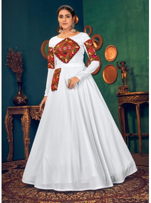 White Mirror Georgette Floor Length Gown