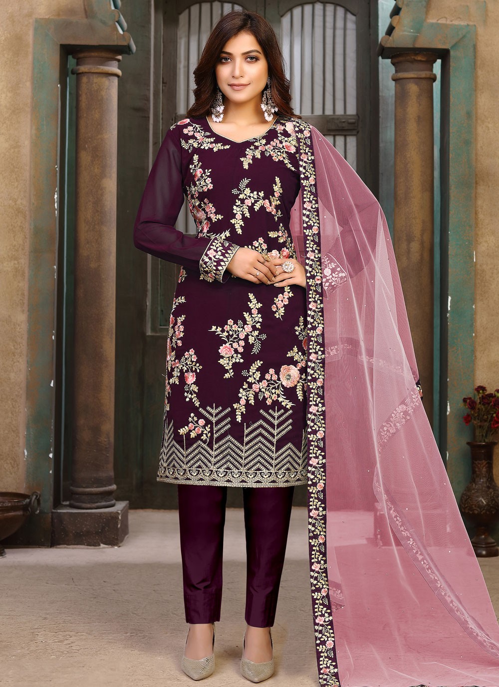 wine color ladies suit