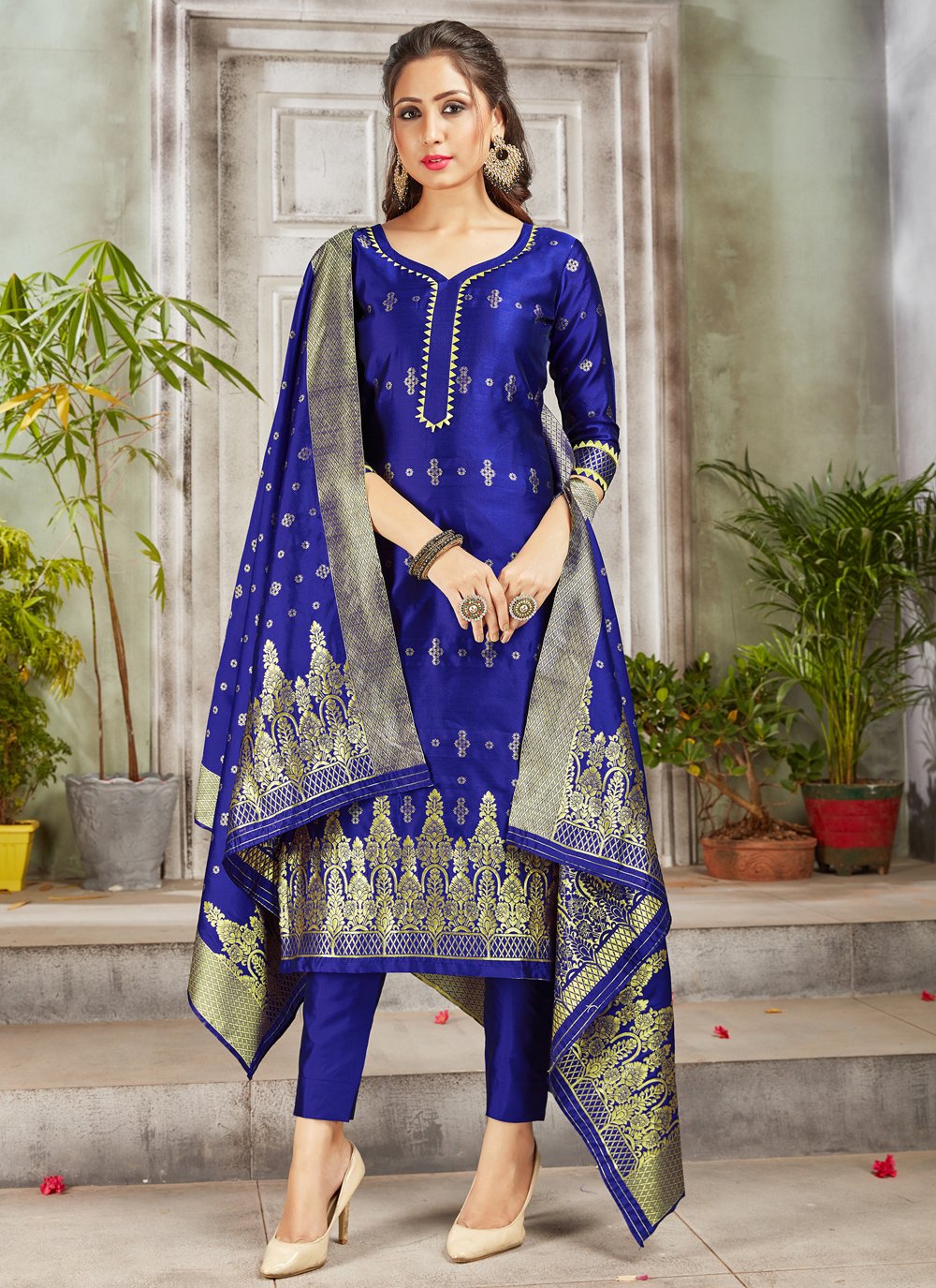 Woven Art Banarasi Silk Pant Style Suit