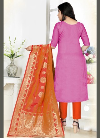 Woven Art Silk Trendy Salwar Kameez in Pink