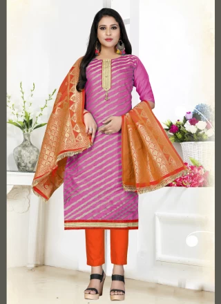 Woven Art Silk Trendy Salwar Kameez in Pink