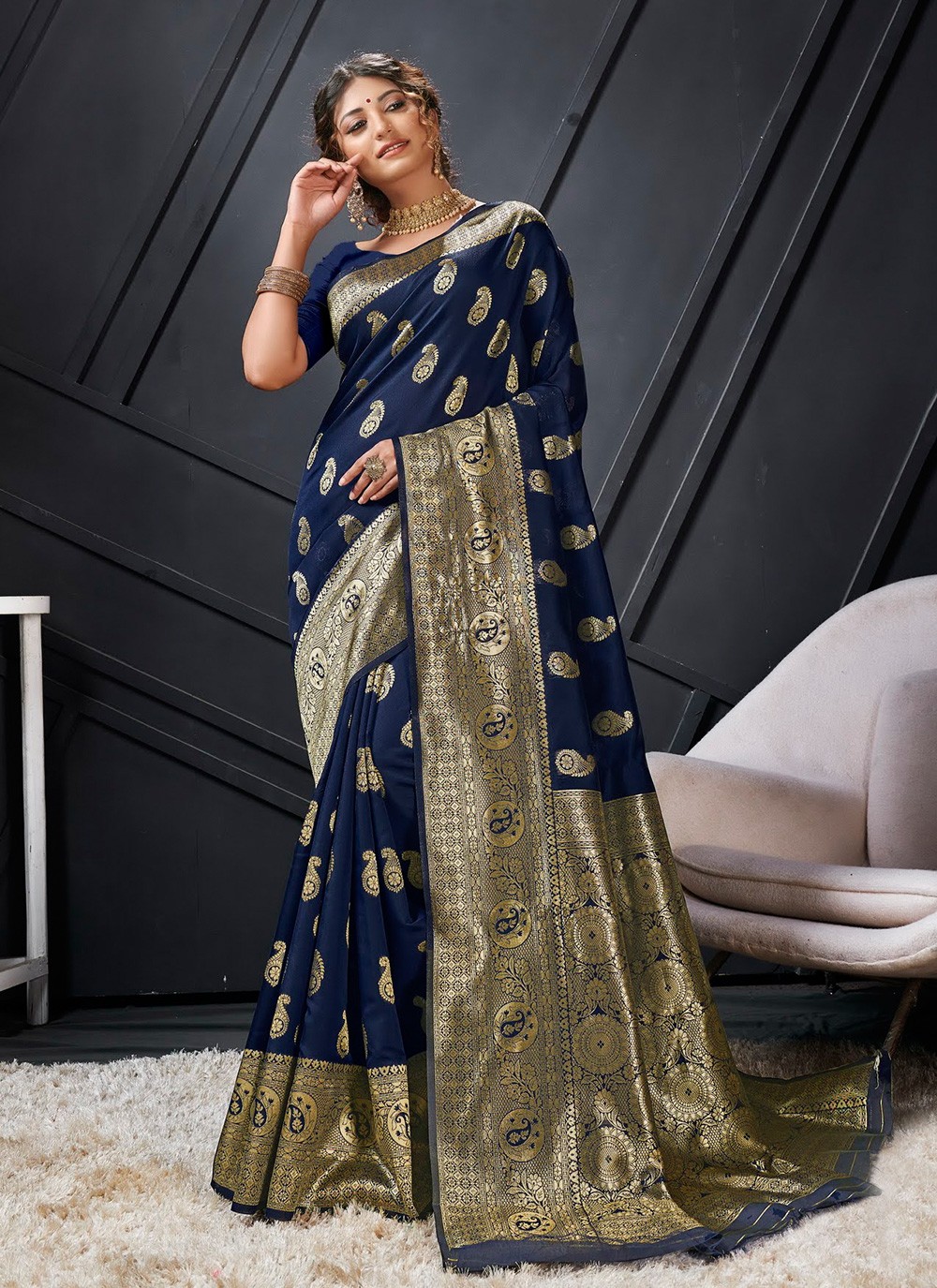 Woven Blue Traditional Designer Saree