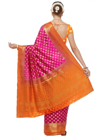 Woven Hot Pink Banarasi Silk Traditional Designer Saree