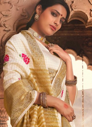 Woven Off White Silk Designer Traditional Saree