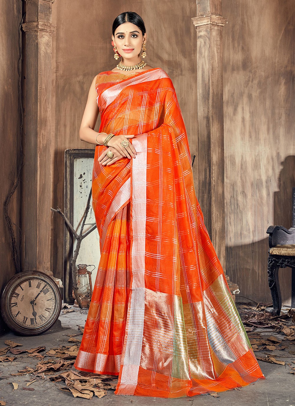 Woven Orange Traditional Saree
