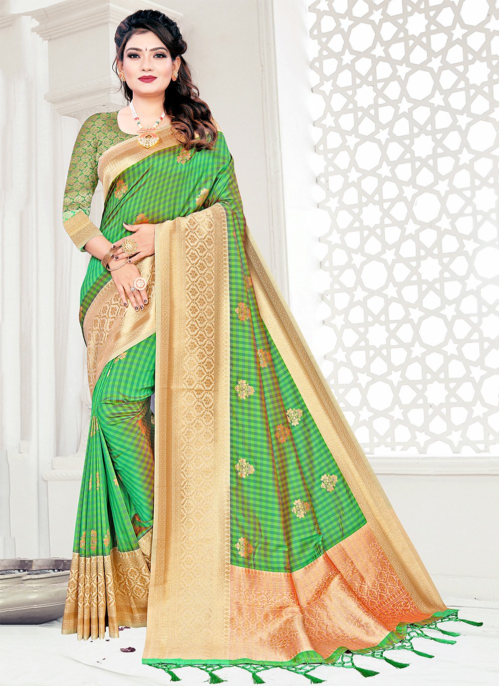 Woven Silk Green Traditional Designer Saree