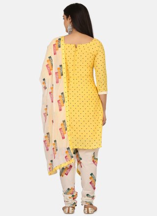 Yellow Blended Cotton Churidar Salwar Suit