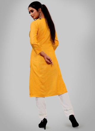 Yellow Blended Cotton Festival Party Wear Kurti