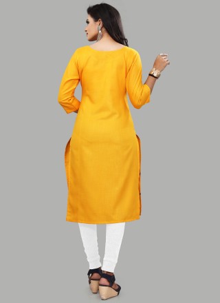 Yellow Blended Cotton Party Wear Kurti