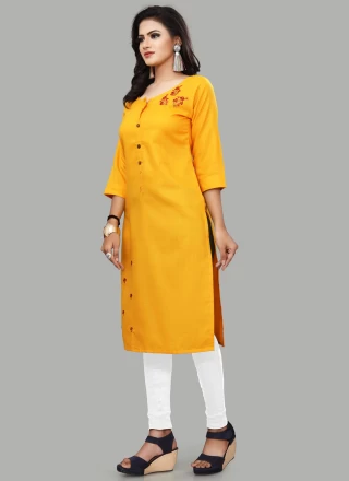 Yellow Blended Cotton Party Wear Kurti