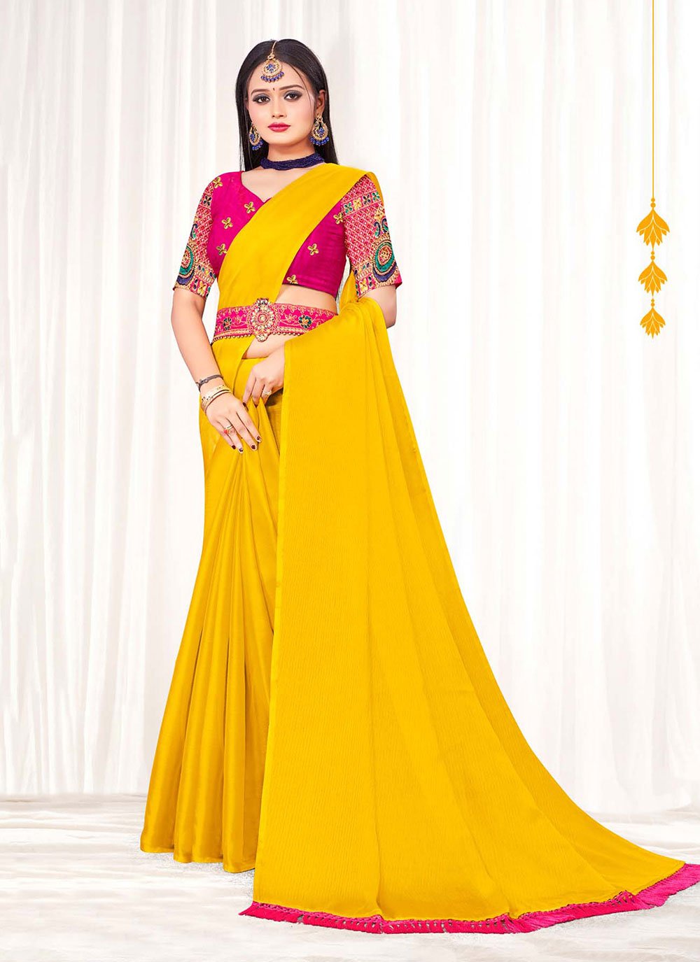 Yellow colour Saari | Designer saree blouse patterns, Sarees for girls,  Indian saree blouses designs