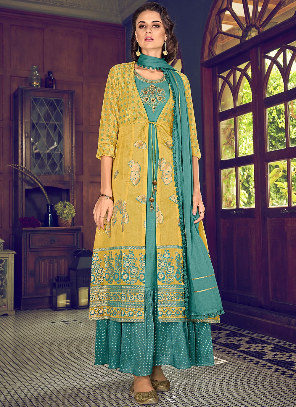 Yellow Chanderi Silk Designer Suit
