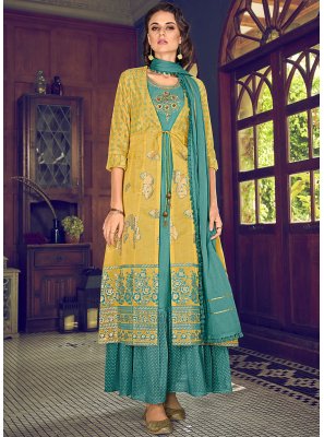 Yellow Chanderi Silk Designer Suit
