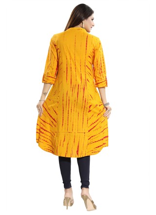 Yellow Cotton Mehndi Designer Kurti