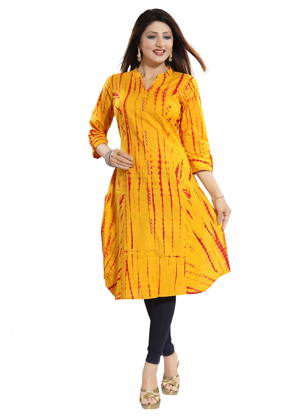 Yellow Cotton Mehndi Designer Kurti