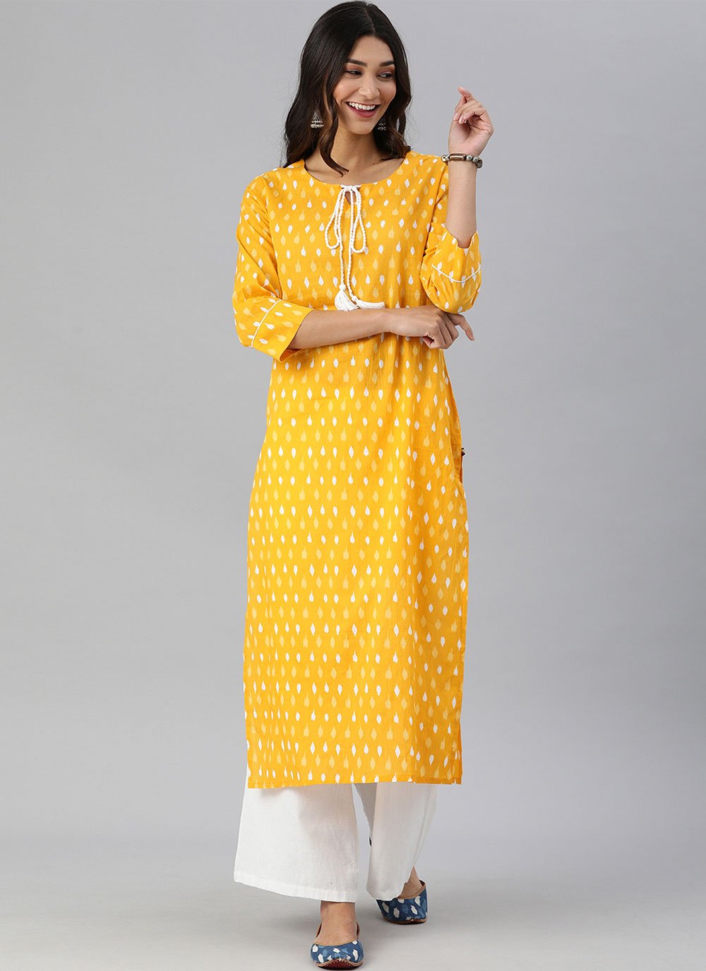 Jaipuri Print Yellow Cotton Kurtis Summer Kurtas For Ladies  ekantastudio