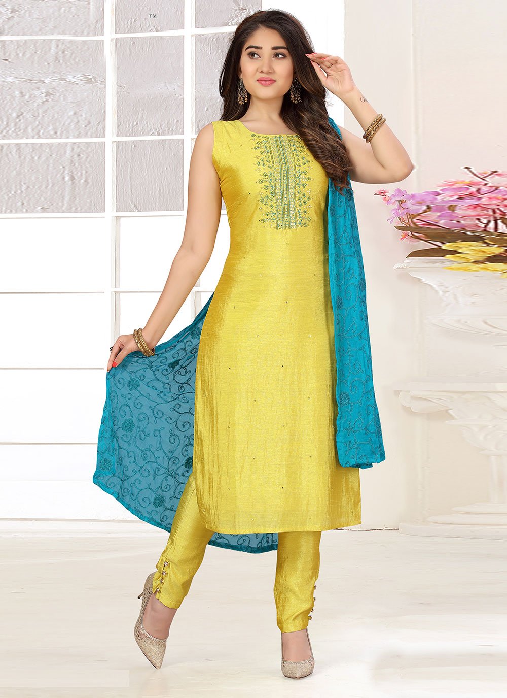 A-line Cotton Indigo Designer Suits, Unstitched, Blue at Rs 1150 in Jaipur