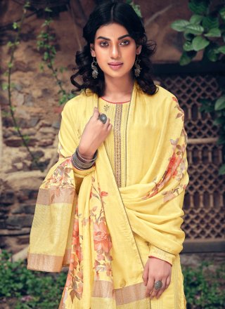 Yellow Digital Print Designer Pakistani Suit