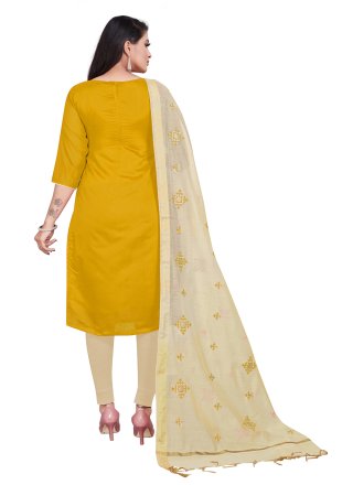Yellow Embroidered Chanderi Salwar Suit