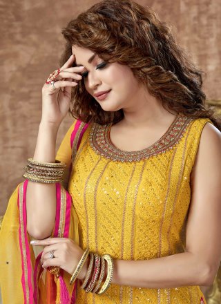 Yellow Embroidered Readymade Suit
