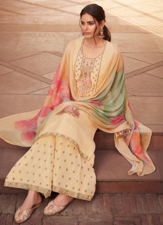 Yellow Embroidered Silk Designer Pakistani Suit