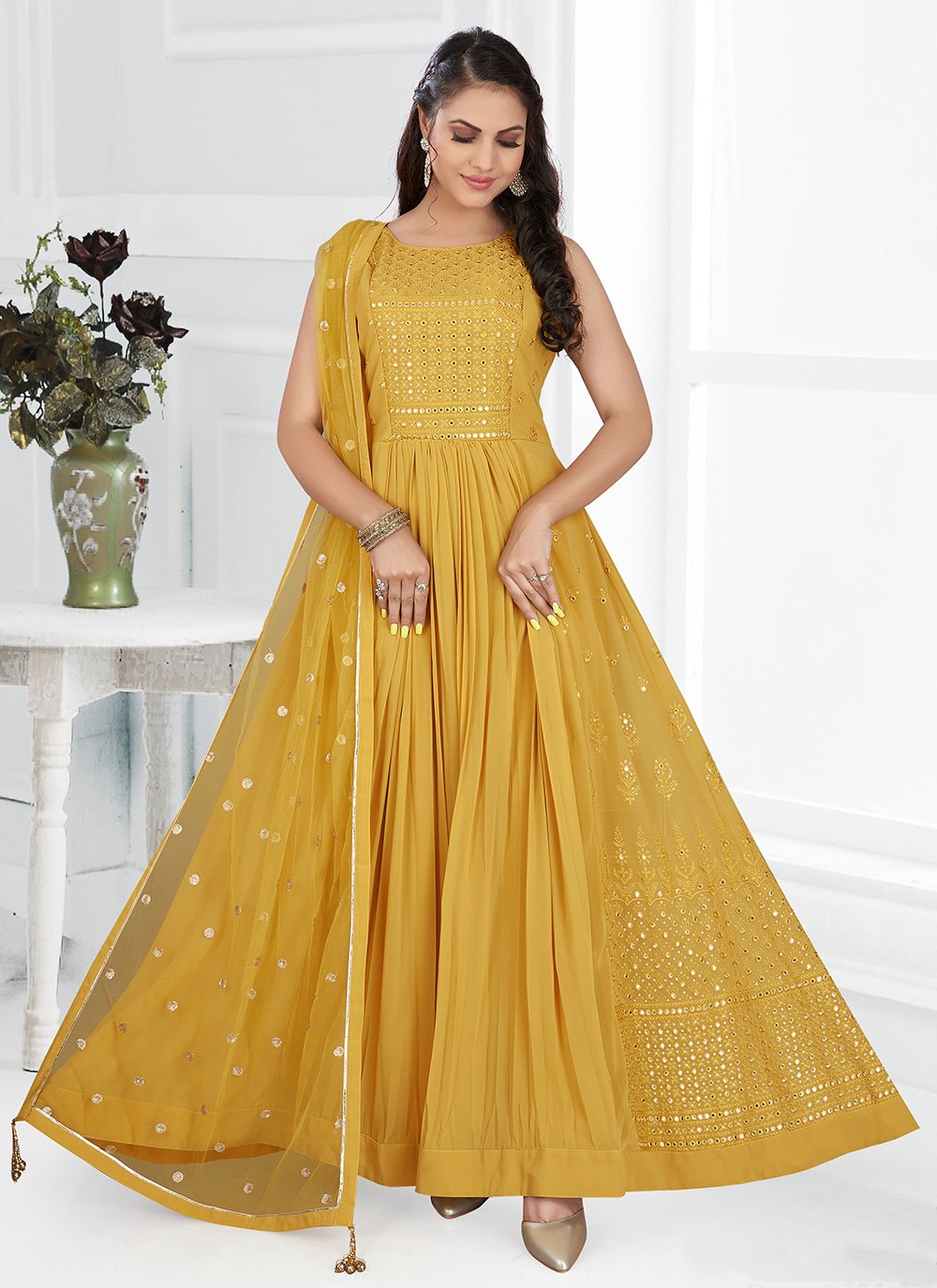 Yellow Engagement Floor Length Anarkali Salwar Suit