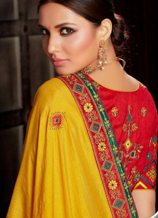 Yellow Fancy Fabric Patch Border Designer Saree