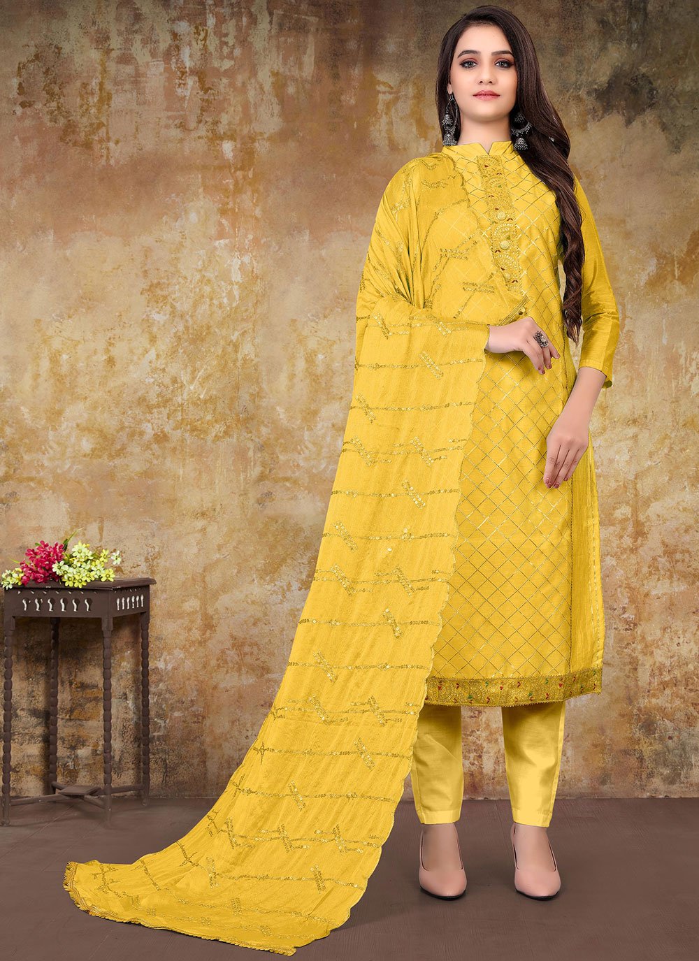 Yellow Festival Designer Straight Salwar Suit