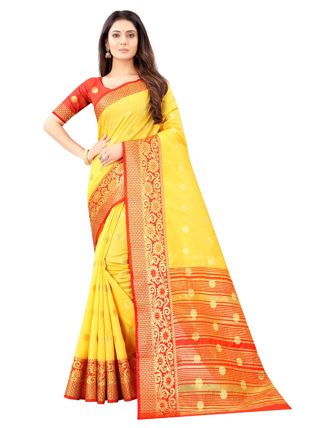 Yellow Kanjivaram Silk Weaving Designer Traditional Saree